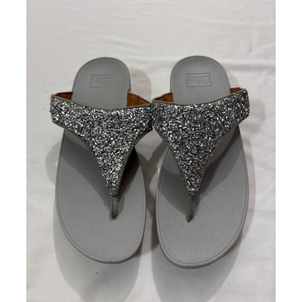 Fitflop Women's 10 Lulu Glitter Toe-Thongs Sandal Summer Comfortable Platform - Picture 4 of 7